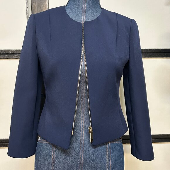 Ted Baker Eliaanna Cropped Jacket in Blue, Gold Zipper, Size 1 (XS) - Picture 1 of 4